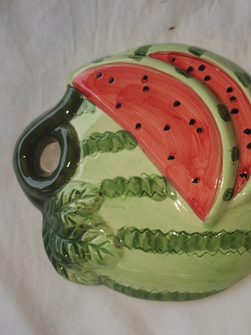 Hand-Painted Watermelon Ceramic Wall Hanging - Green and Red